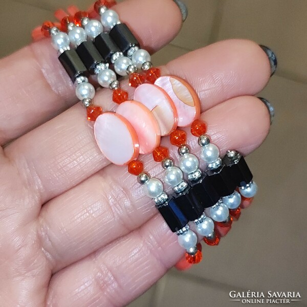 Magnetite bracelet/necklace with shell links 90cm