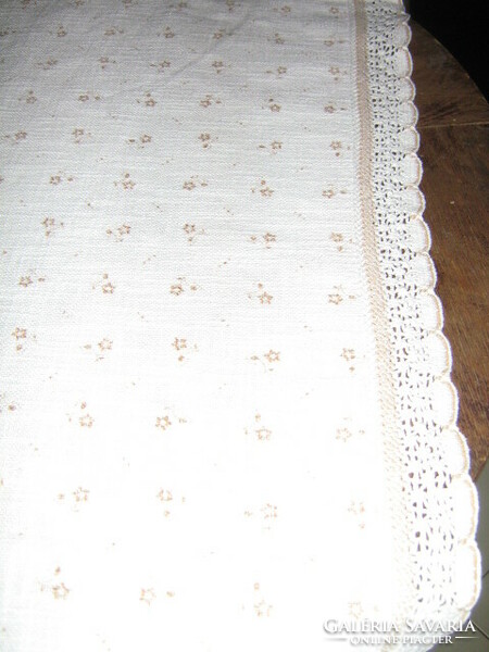 Wonderful small pastel floral tablecloth with lacy edges