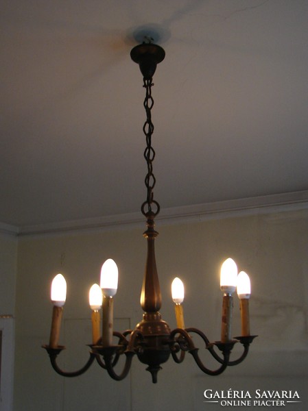 Antique six-arm bronze chandelier