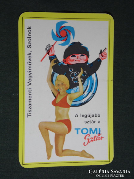 Kártyanaptár,TOMI mosópor,Tiszamenti vegyiművek,Szolnok,erotikus női modell,1973,   (5)