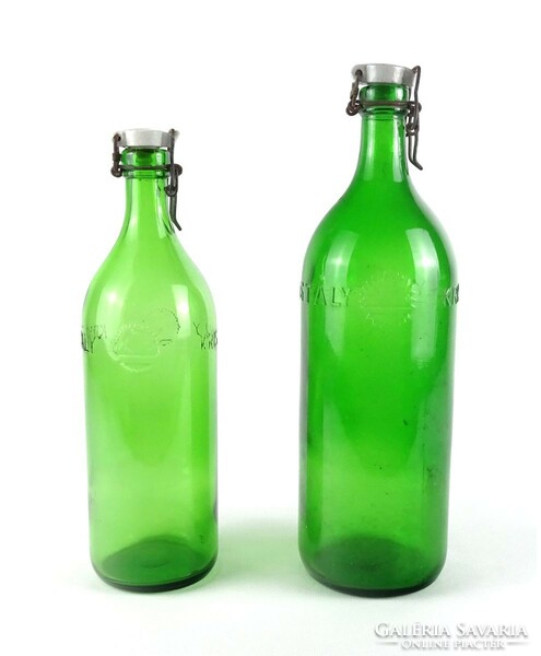 1M279 Régi nagyméretű zöld csatos üveg párban KRISTÁLY