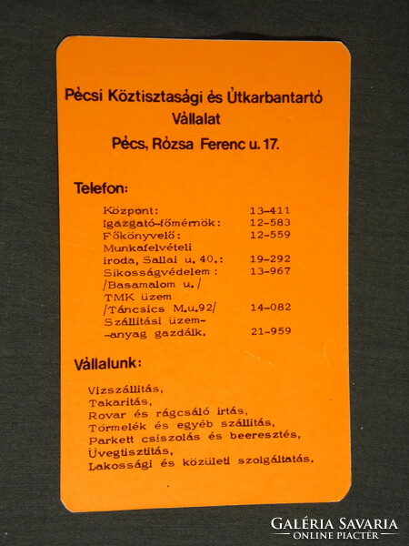 Kártyanaptár, Pécs köztisztasági útkarbantartó vállalat,1973,   (5)