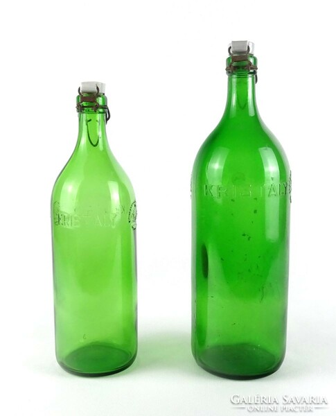 1M279 Régi nagyméretű zöld csatos üveg párban KRISTÁLY