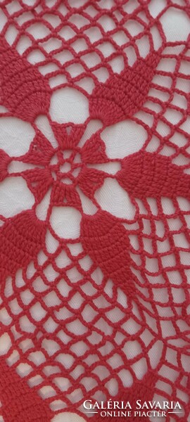 Crochet red tablecloth crocheted by hand