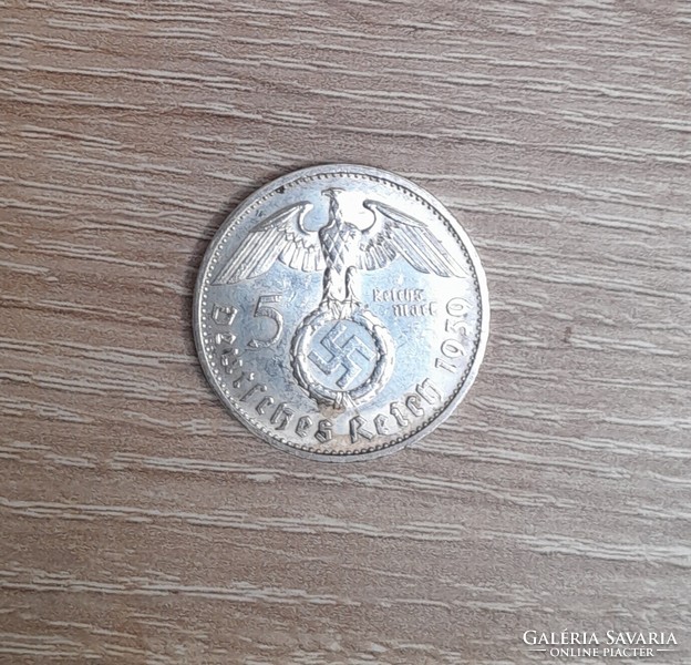 Ezüst 5 márka 1939 B Horogkeresztes Reichsmark Németország Harmadik Birodalom II. világháború
