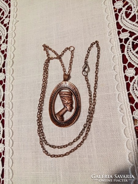Retro applied arts bronze or copper Nefertiti goldsmith pendant with chain