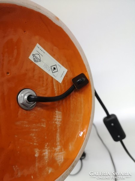 Vintage design orange colored Hungarian industrial artist ceramic table lamp with unique shade - 50087