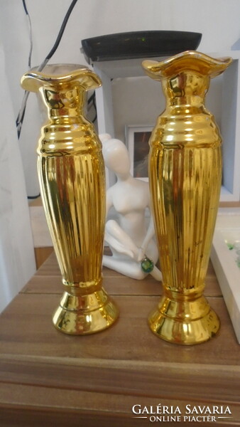 Pair of antique fire-gilded porcelain candles