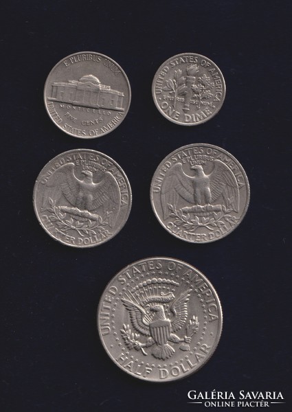 United States cent/dollar lot! 5 pcs 1 cent - 5 cents - 1/2 dollar - 1/4 dollar 1964-1992