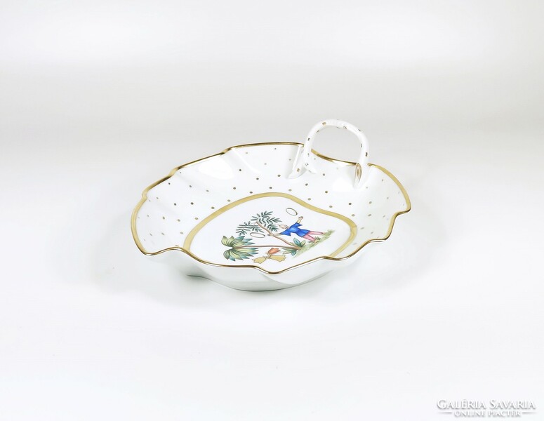 Herend, leaf-shaped serving bowl with Fodo pattern, hand-painted porcelain, flawless! (K006)