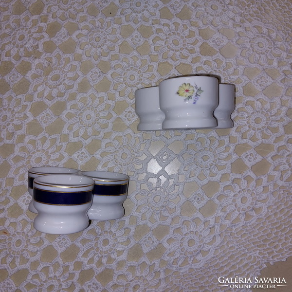 Hollóházi porcelain spice rack, retro, three-part, cobalt blue and floral, 2 pcs