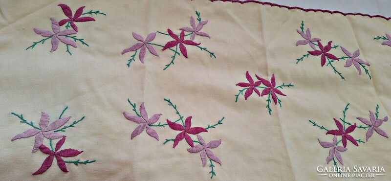 Embroidered floral needlework, tablecloth, runner 82 x 34 cm.