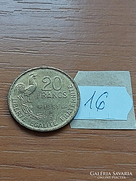 France 20 francs francs 1951 / b, aluminium-bronze, rooster 16.
