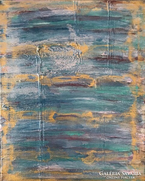 Blue and gold 41cmx33cm unique contemporary abstract canvas picture