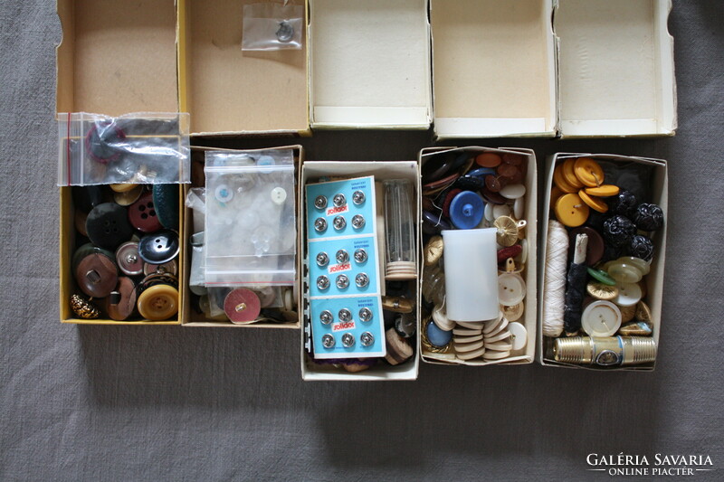 All kinds of old sewing buttons, sewing accessories - 5 boxes