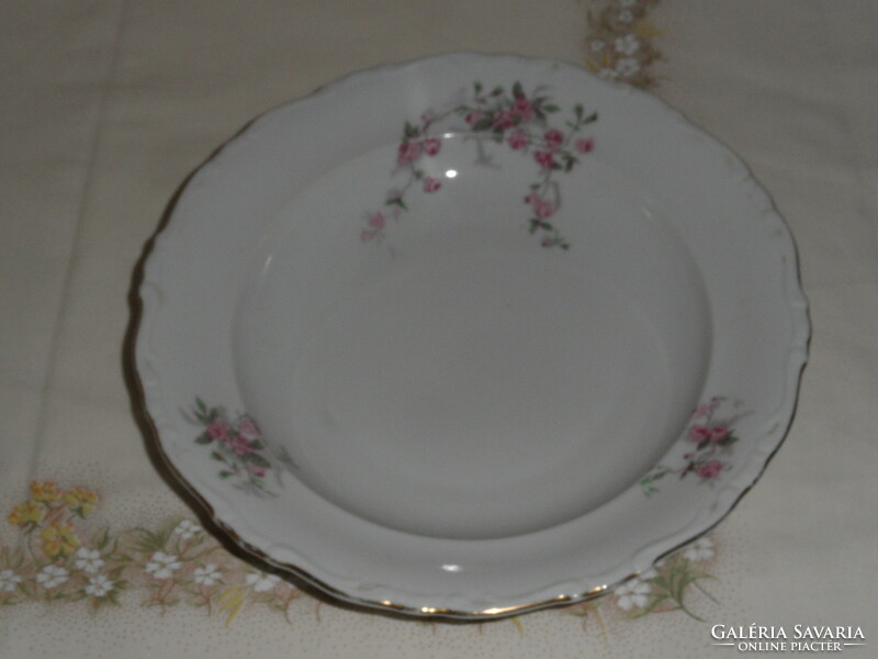 Older flowery Czechoslovak porcelain flat and deep plate (2 pcs.)