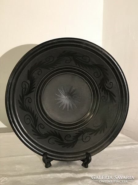 Karcagi-black wall plate retro Karcagi ceramics