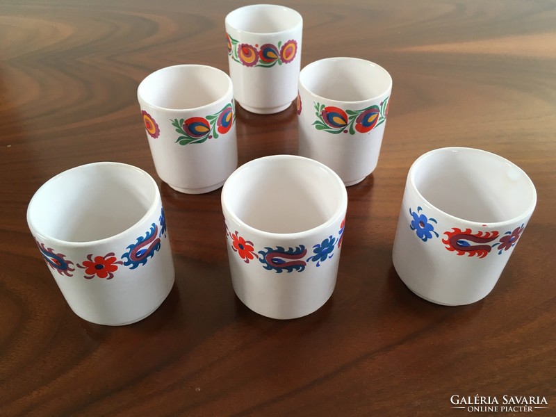 Flawless, old, decorated with folk art motifs, painted ceramic 6-piece brandy set, set
