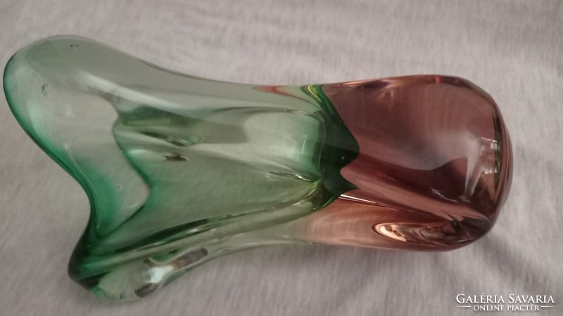 Bohemian vase by Josef Hospodka, solid glass vase, green purple decorative glass