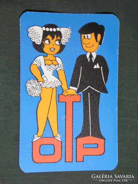 Kártyanaptár, OTP takarékpénztár, bank, grafikai rajzos, esküvői pár,1973,   (5)