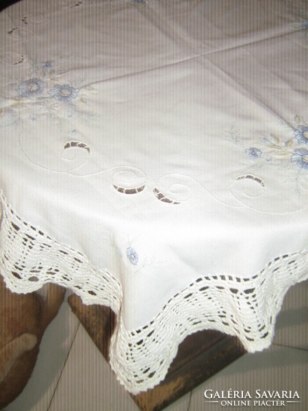 Beautiful handmade crocheted machine embroidered tablecloth