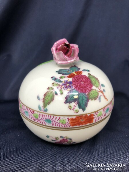 Herendi színes Apponyi mintás kézzel festett porcelán bonbonier (7cm) RZ