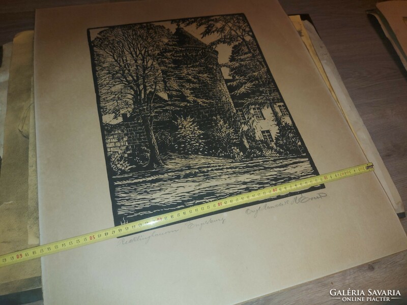 Large linoleum engraving, foreign...69X57 cm