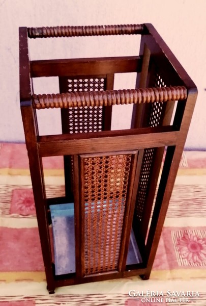 Umbrella stand with wicker side walls from the 1960s. A unique handicraft