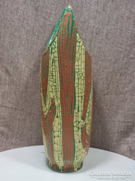 Gorka Geza workshop, rare cracked glazed ceramic vase, around the middle of the 20th century.