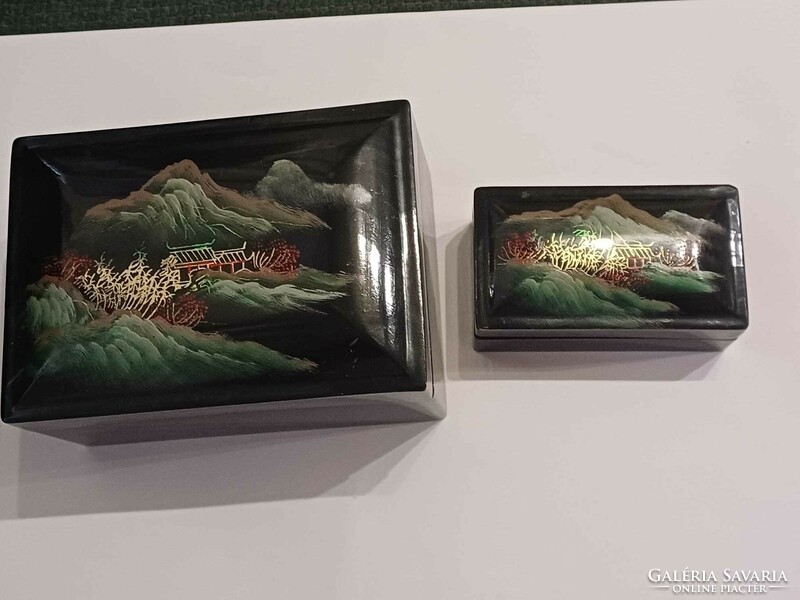 Chinese lacquered-painted jewelry boxes 2 pcs