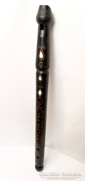 Inlaid flute made of antique black stained wood, exotic rarity