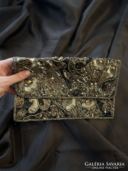 Csupa kristály és gyöngy arany hímzés vintage alkalmi táska színházi táska retikül kicsi táska