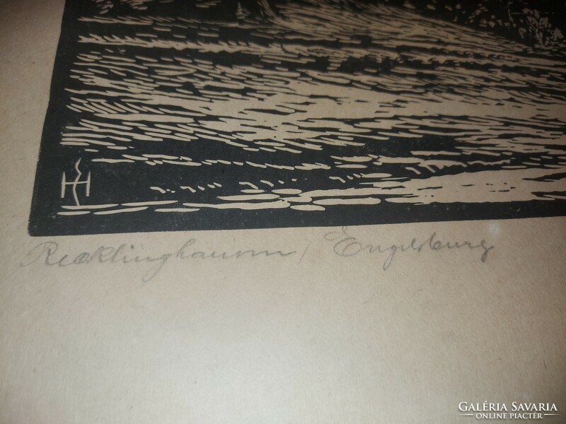 Large linoleum engraving, foreign...69X57 cm