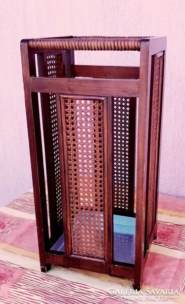 Umbrella stand with wicker side walls from the 1960s. A unique handicraft