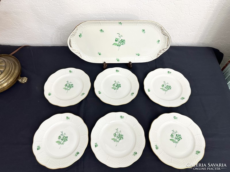 6 Personal (7 pieces) Herend green floral pattern cake - sandwich set
