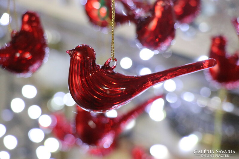 6 Pieces red glass bird Christmas tree decoration i.