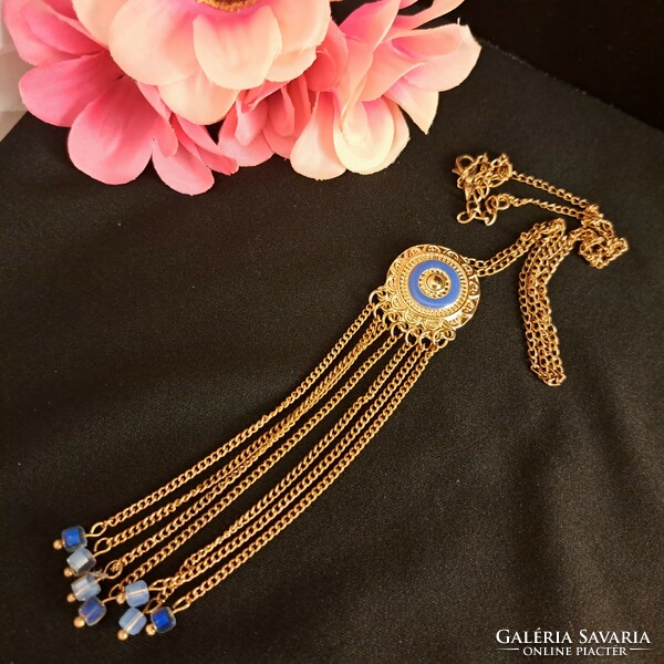 Gold-plated Israeli fire enamel and zircon necklaces.