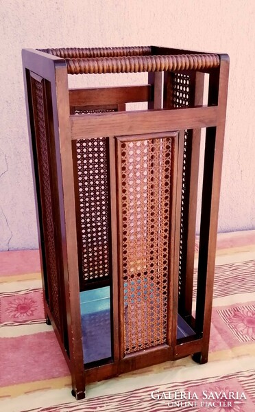 Umbrella stand with wicker side walls from the 1960s. A unique handicraft
