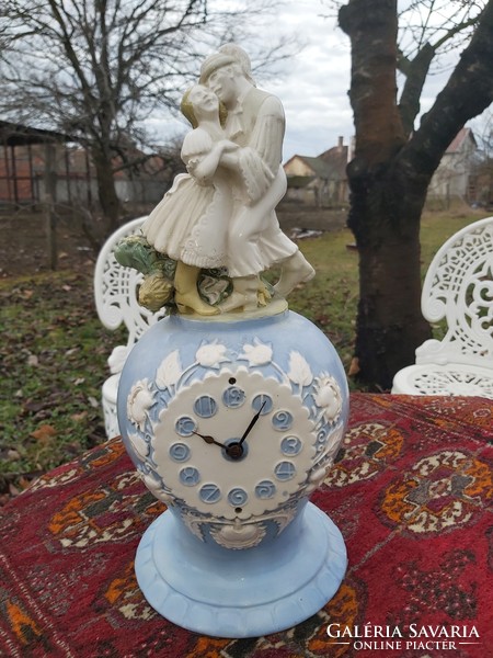 Hungarian folk art nouveau table clock. Year 1900 Zsolnay character.