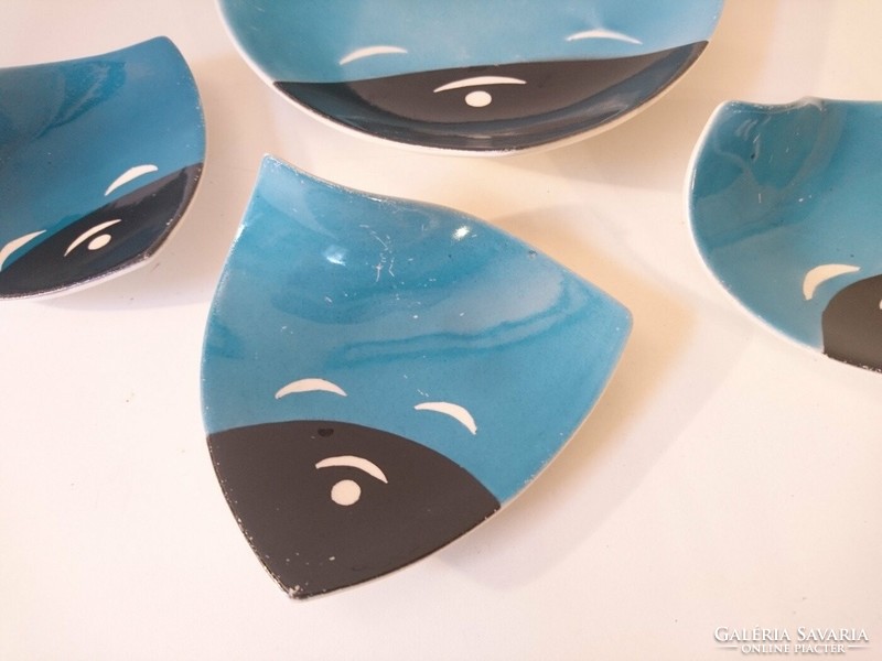 Faianta Sighisoara szuper retró hullámos tenger témájú kináló porcelán tányér szett kb 70es évek