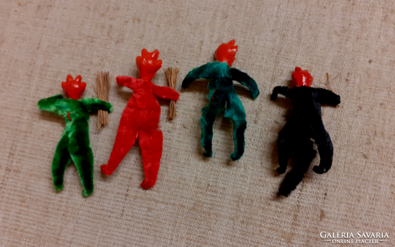 4 pcs. Retro handmade lead devil head long Krampus figurines Christmas tree decorations. /17/