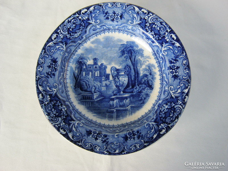Régi Delfti kerámia kék mintás fali tál tányér dísztányér 23 cm