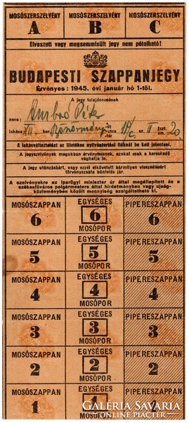 Budapest soap ticket 1945