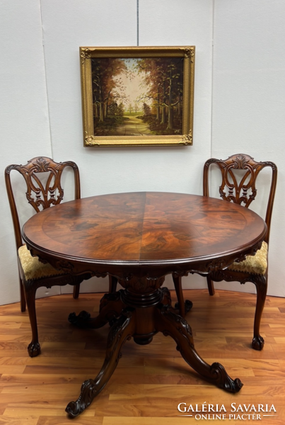 Antique style expandable dining table / meeting table with 4 upholstered chairs
