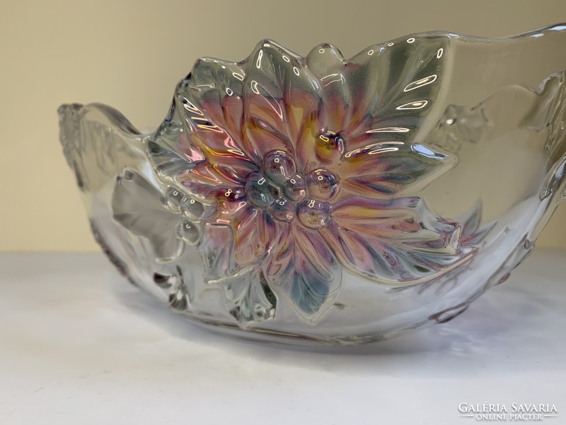 Floral crystal boat-shaped table center serving bowl 28 cm x 16 cm x 10 cm