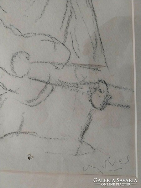 Béla Czóbel - girl playing guitar - pencil drawing - featured in the auction