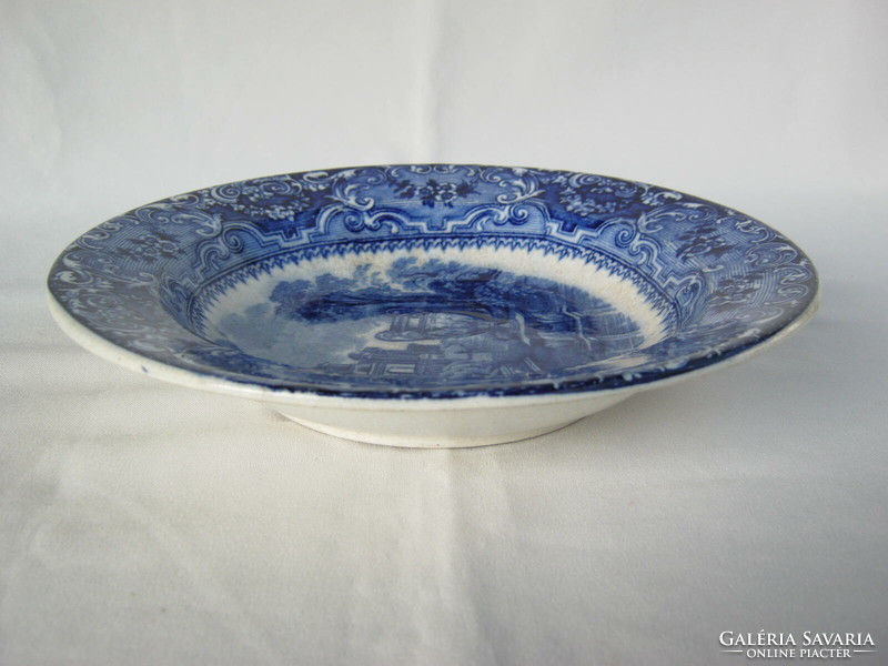 Régi Delfti kerámia kék mintás fali tál tányér dísztányér 23 cm