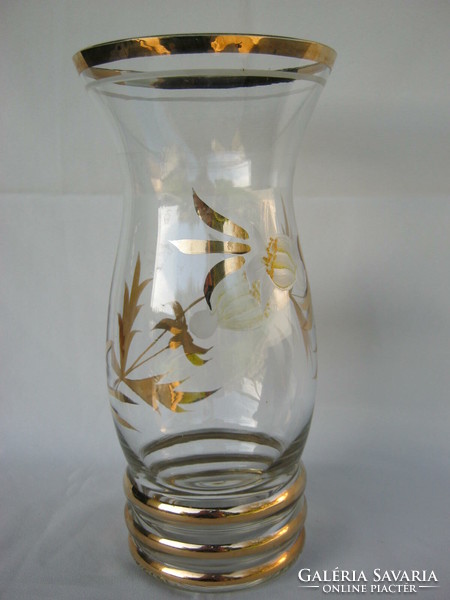 Virágokkal levelekkel festett üveg nagy méretű váza 28 cm