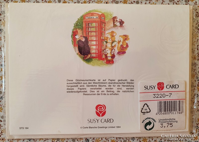 Születésnapi képeslap üdvözlőlap levelezőlap borítékkal postatiszta angol nyelvű süni sündisznó