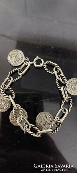 Old silver plated coin bracelet